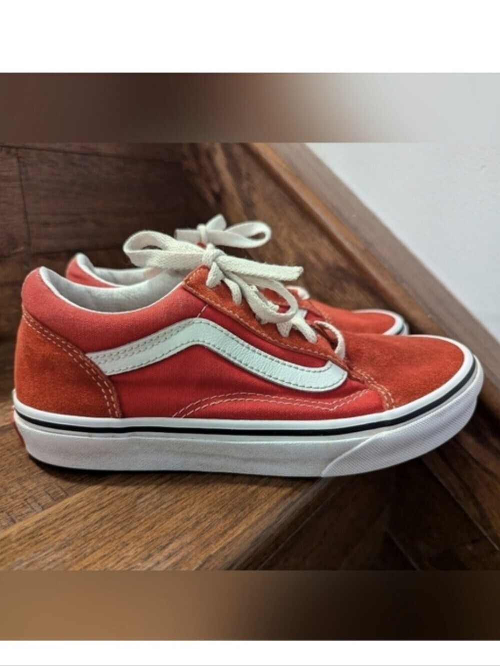 VANS Old Skool Sneakers suede red & White youth sneakers kids size 2.5